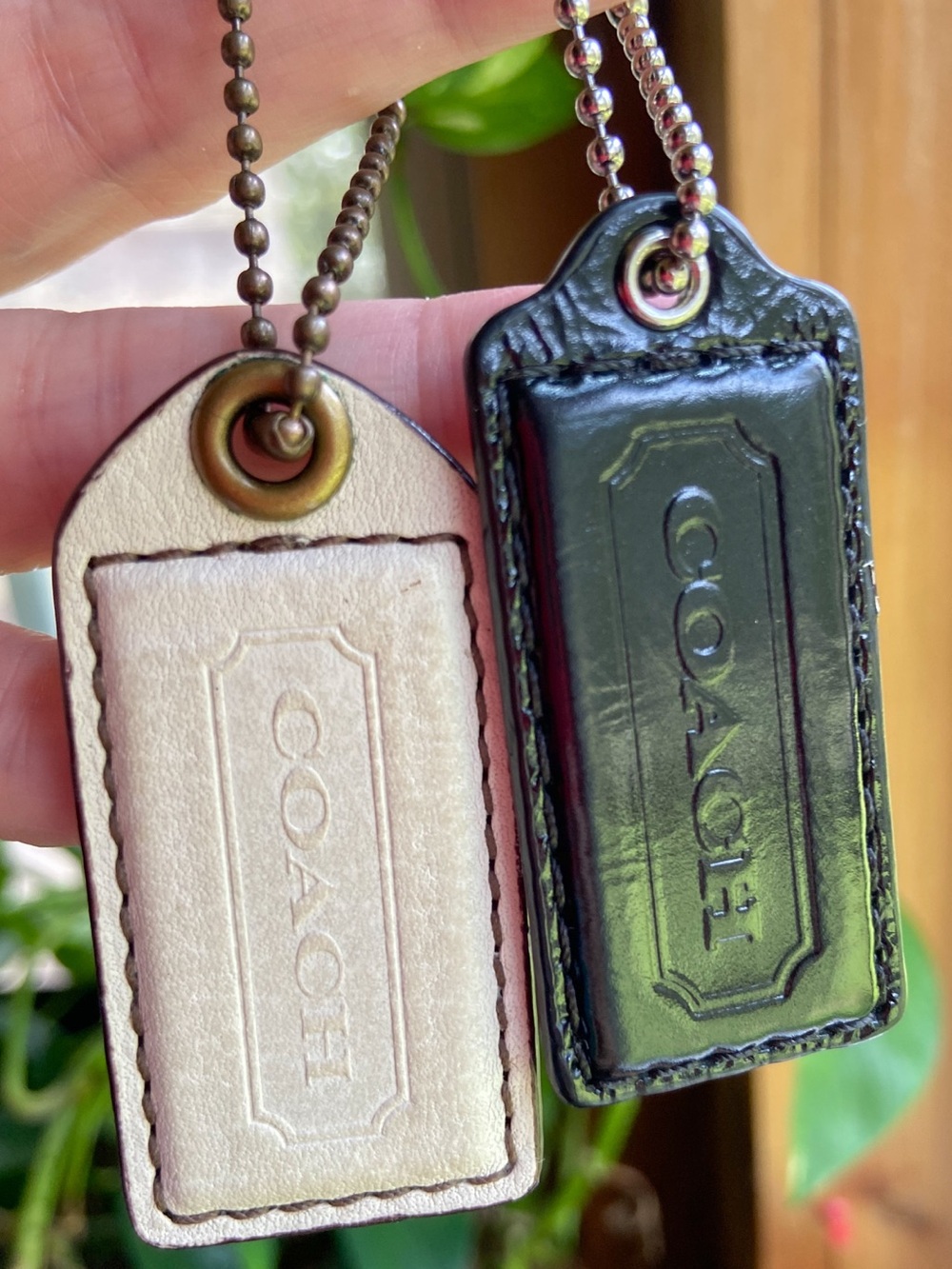 Coach Leather Hangtag Bundle - Black & Cream Off-White Set Keychain- Vintage